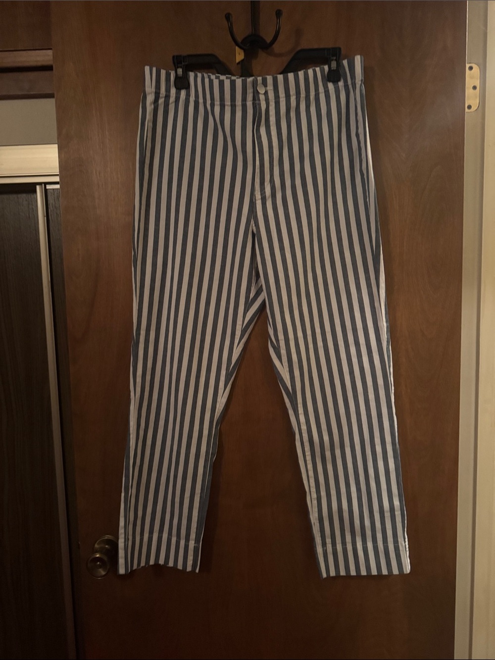 Women’s Blue and White Striped Cotton Chinos